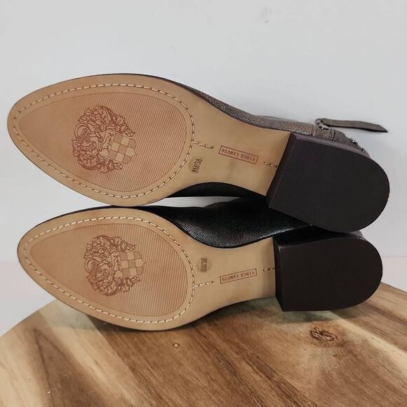 Vince Camuto Catile Pewter Gunmetal Leather Side Zip Ankle Booties Size 8 M - Picture 8 of 13